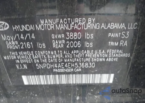 2014 Hyundai Elantra Se z USA, uszkodzony, nr VIN 5NPDH4AE4EH536830